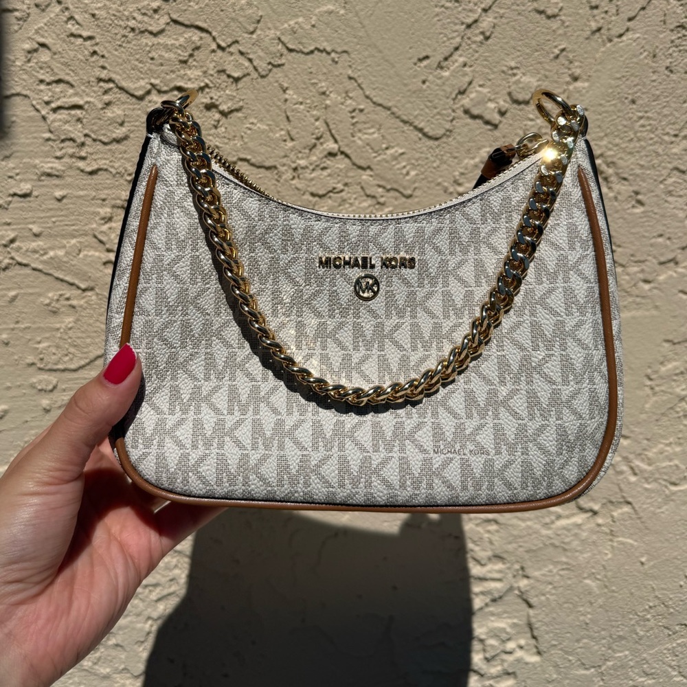 Michael Kors Cream Logo Chain-Trim Mini Shoulder Bag